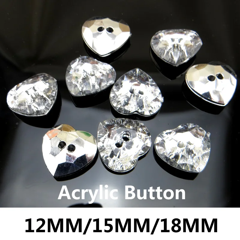 

50PCS Acrylic Transparent Heart Button 2 Hole Decorative Coat Sewing Clothes Accessory Silver Buttons A-049