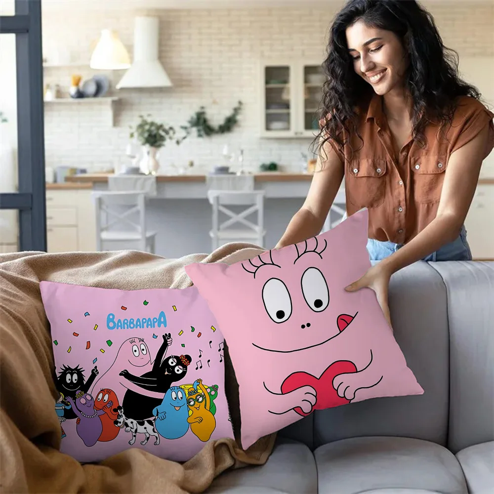 Cute cartoon B-B-Barbapapas Pillow Covers Cartoon Sofa Decorative Home Double-sided Printing Short Plush Cushion Cover