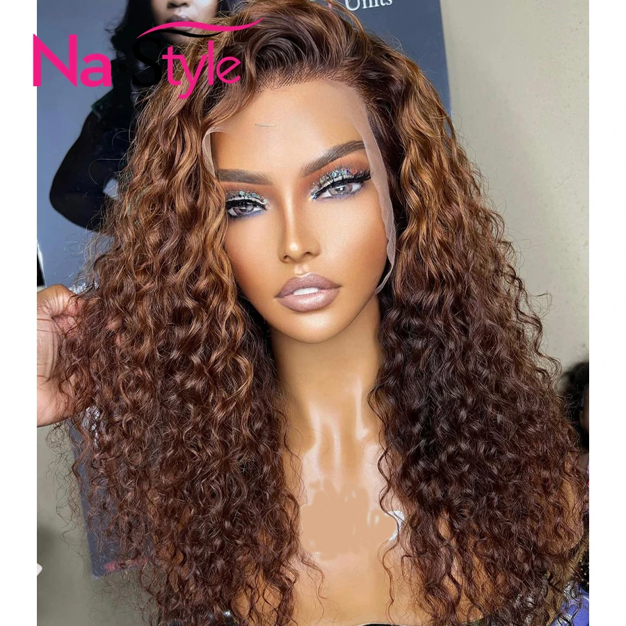 

Curly Human Hair Wig #30 Light Brown Colored Human Hair Wigs For Woman Deep Wave Frontal Wig 13x4 Lace Frontal Human Hair Wigs