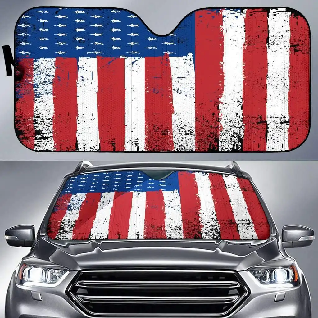 

Distressed American Flag Car Sun Shades Amazing Gift T052020