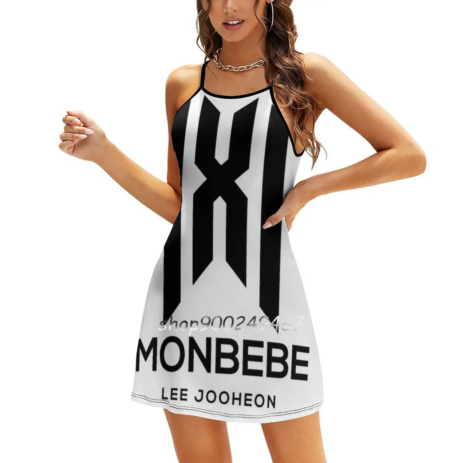 Monsta X-Jooheon Платье с квадратным вырезом Симпатичные свободные платья принтом
