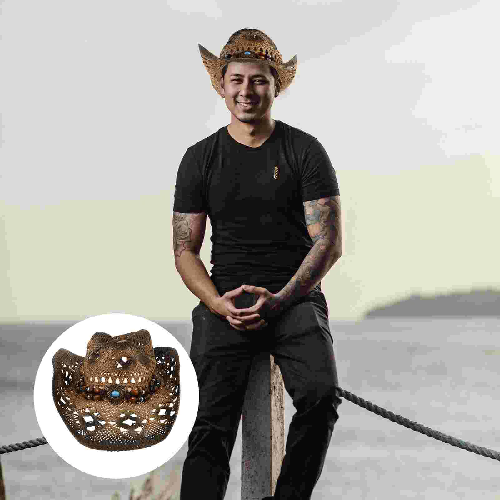 

Denim Straw Hat Summer Sun Protection Cap Men Bow Tie Cowgirl Block Women's Hats Beach