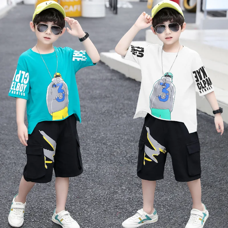 

2022 Summer Baby Boys Clothing Sets Kids looseT-shirt + shorts Pants Tracksuit Casual Teenager Child 5 6 8 9 10 12 13 14 Year