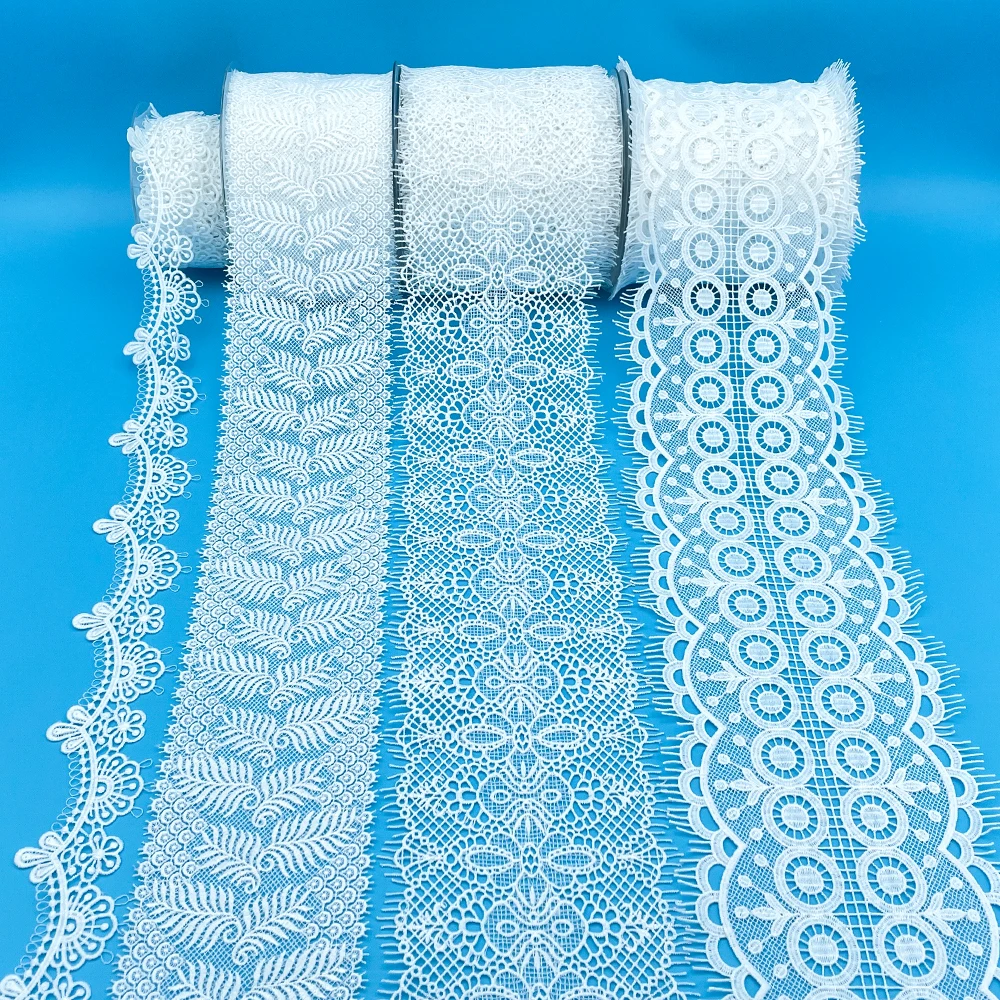 

Top Quality Popular Embroidery White Milk Silk Yards Embroidery Lace Fabric Border Lace Trim Lace Accessories