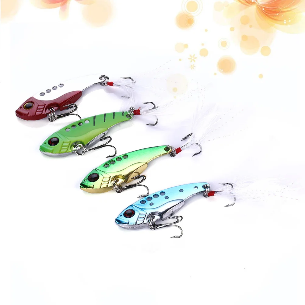

4pcs Simulation 3D Fishing Lures Metal Fishing Bait Lifelike Feather Hook Fishing Accessories (Four Colors)