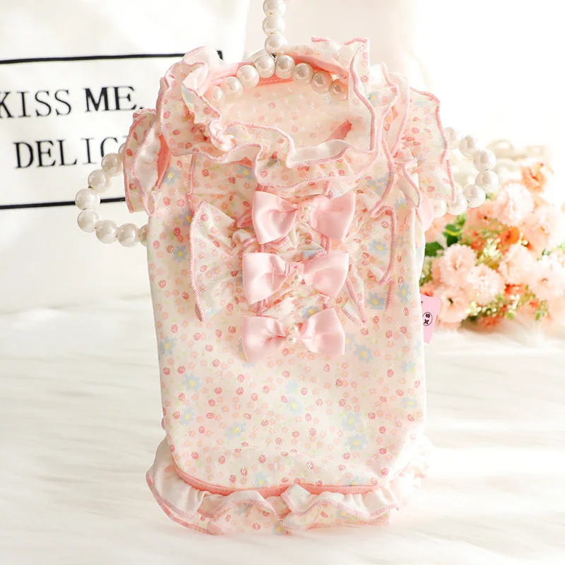 

Flowers Princess Skirt Pet Dog Clothes Print Dress Clothing Dogs Soft Super Small Cute Chihuahua Summer Pink Girl Mascotas
