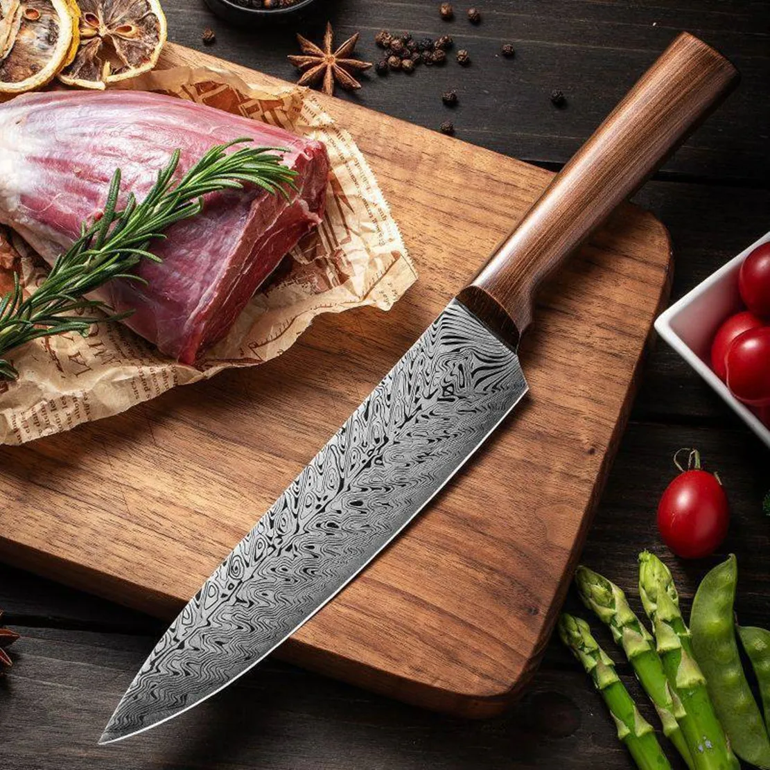 

New Damascus Chef Knife Stainless Steel kitchen Knife Japanese Santoku Knives Sharp Cleaver Slicing Steak knife Cooking Tool