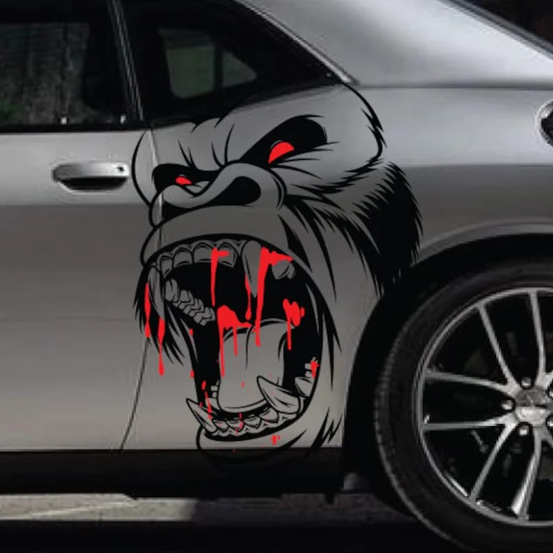 

INCLUDES Both Sides - Gorilla King Kong SUV Large Side Blood Grunge Hood Door Bed Car Pickup Vehicle Truck Vinyl Graphic Decal T
