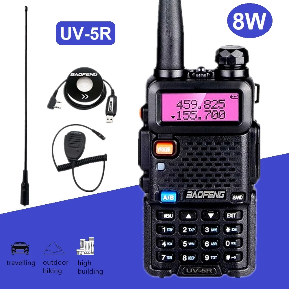 Baofeng uv5r 8w Professional Walkie Talkie Long Range Dual Band Scanner Radio Transceiver Ham Radio Stations for Hunting UV-5R