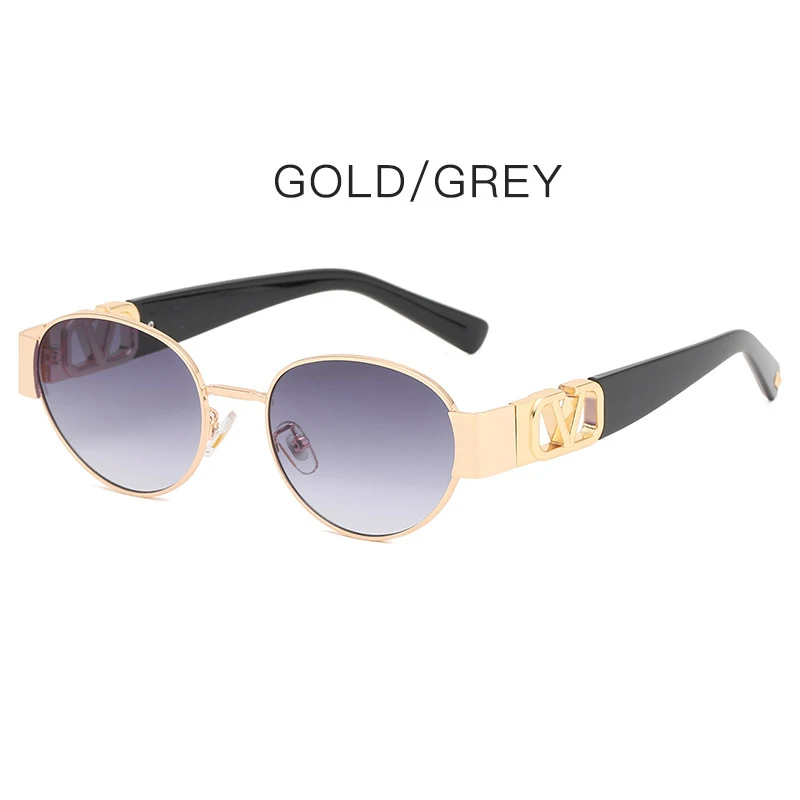 

2022 New Retro Oval Glasses Steampunk Sunglasses Summer Fashion V Letter Frame Eyewear Men Women Luxury Shades Glasses