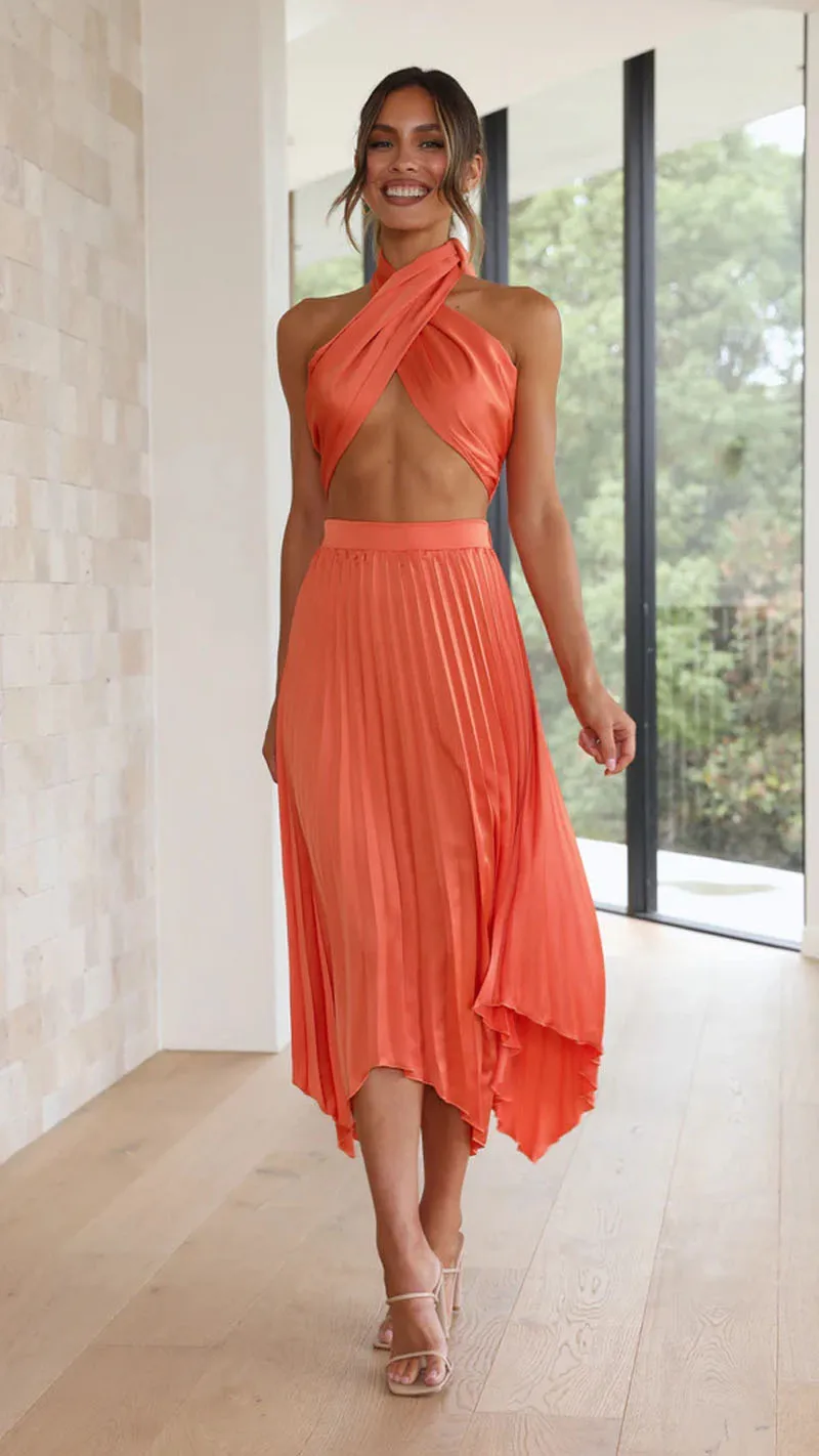 

Женский комплект из двух предметов с юбкой, летний однотонный элегантный пикантный комплект из двух предметов без бретелек, Женская юбка без рукавов, модель 2023