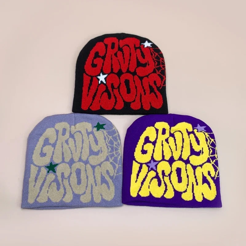 Шерстяные вязаные шапки с надписью Web осень и зима жаккардовые теплые удобные в