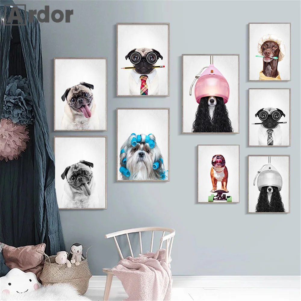 

Dog Puppy Bulldog Skateboard Salon Nursery Wall Art Canvas Painting Nordic Posters and Prints Wall Pictures Kids Room Home Decor