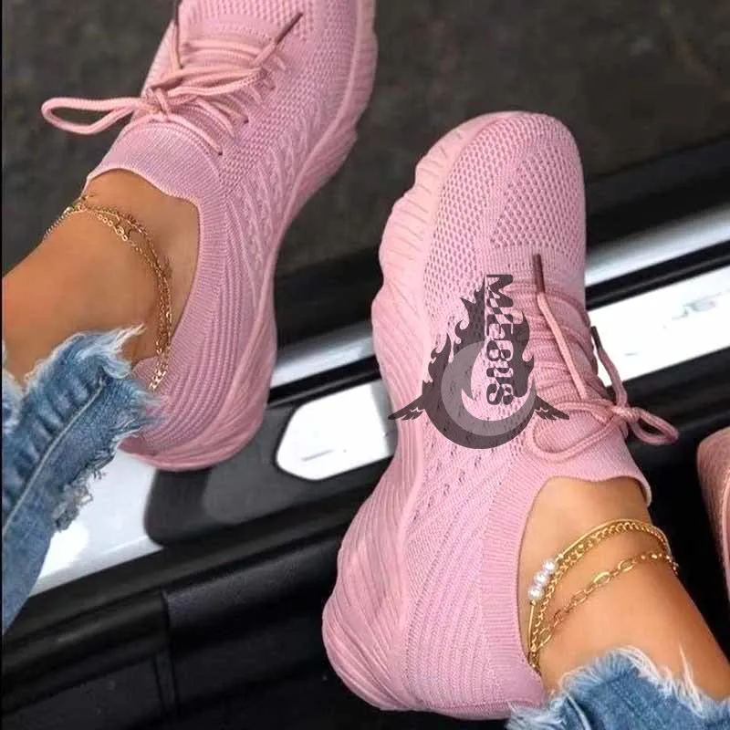 

New Women Casual Shoes Ladies Sport Sneakers Lace Up Running Shoe Woman Red Platform Sneaker Wedges Vulcanized Mesh Trainers