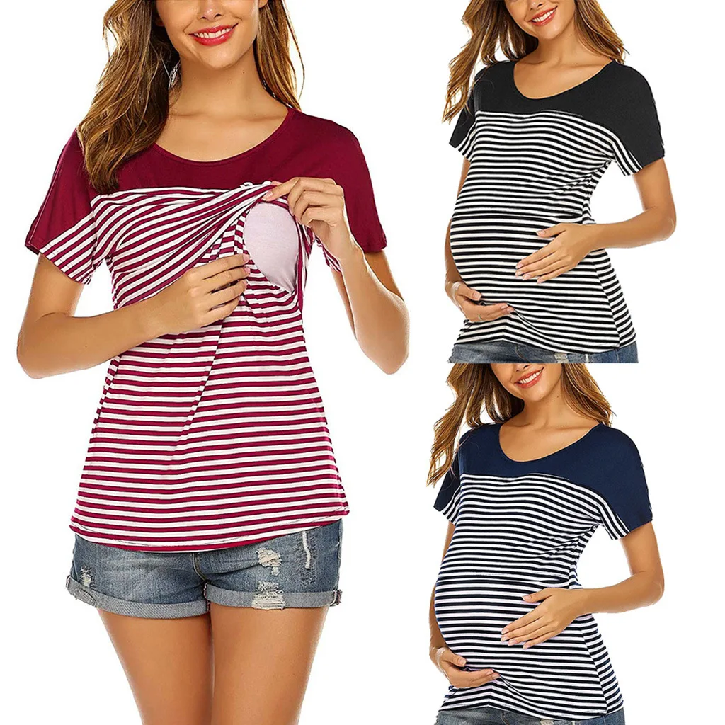 

Summer Women Pregnant Solid color Top Maternity Casual Short Sleeve Nursing Tops T-shirt Tunic For Breastfeeding ropa embarazada