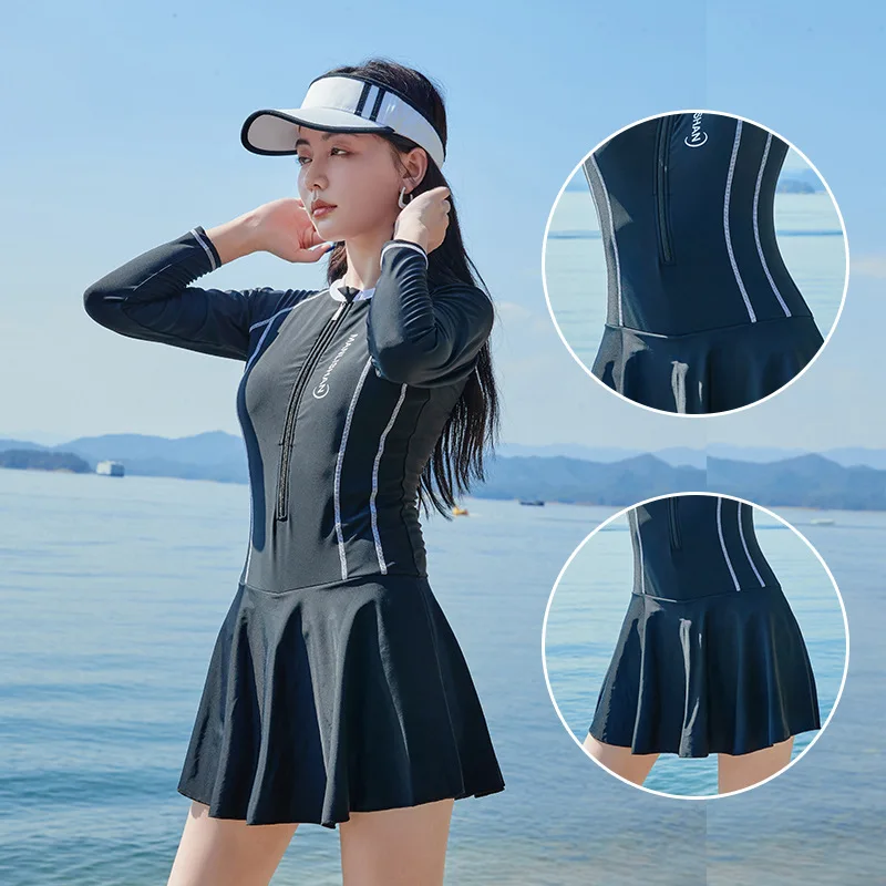 2023 Новая женская купальный костюм для дайвинга с длинным рукавом цельная юбка
