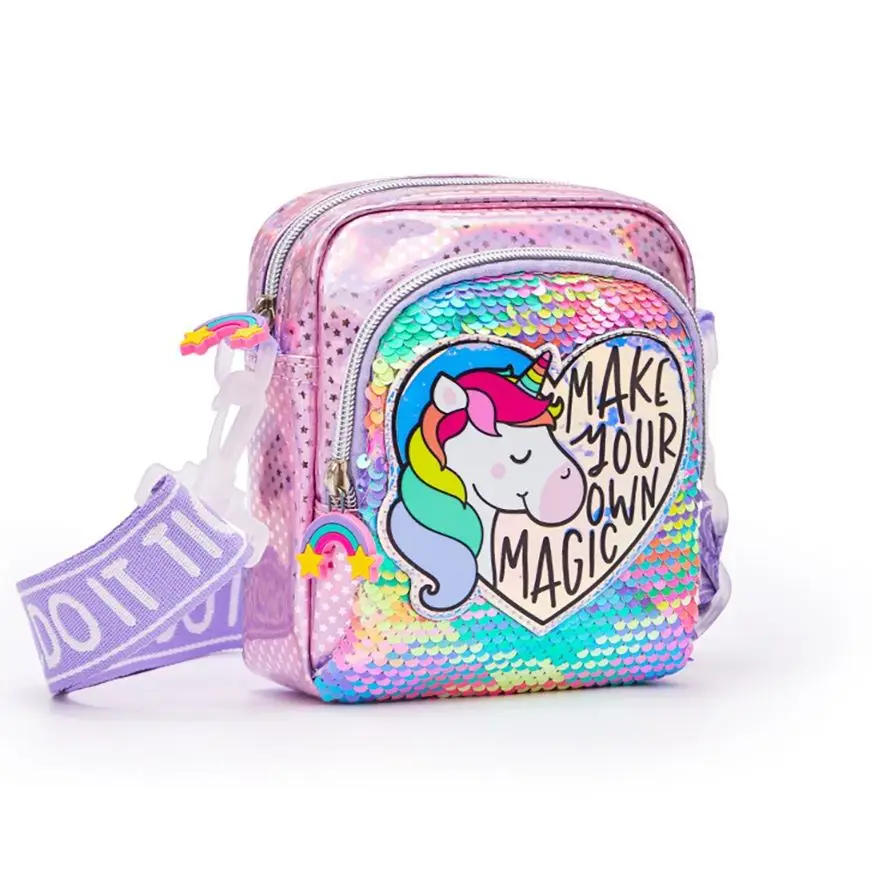 

Unicorn Girl Bag Handbags Sequin Laser Children Shoulder Messenger Small Bags For Kids Kindergarten Baby Outing Mini Handbag