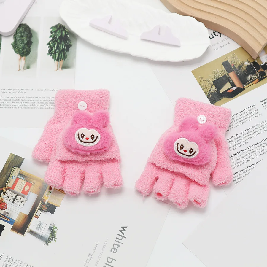 Новые мягкие перчатки Labubu зимние теплые утолщенные с пятью пальцами и