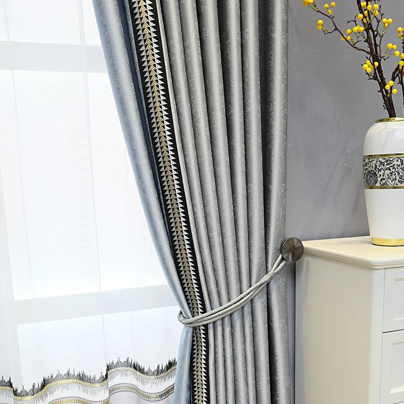 

Modern Simple Curtains for Living Dining Room Bedroom New Light Luxury Pure Color Gray Blue Floor-to-ceiling Windows Blackout