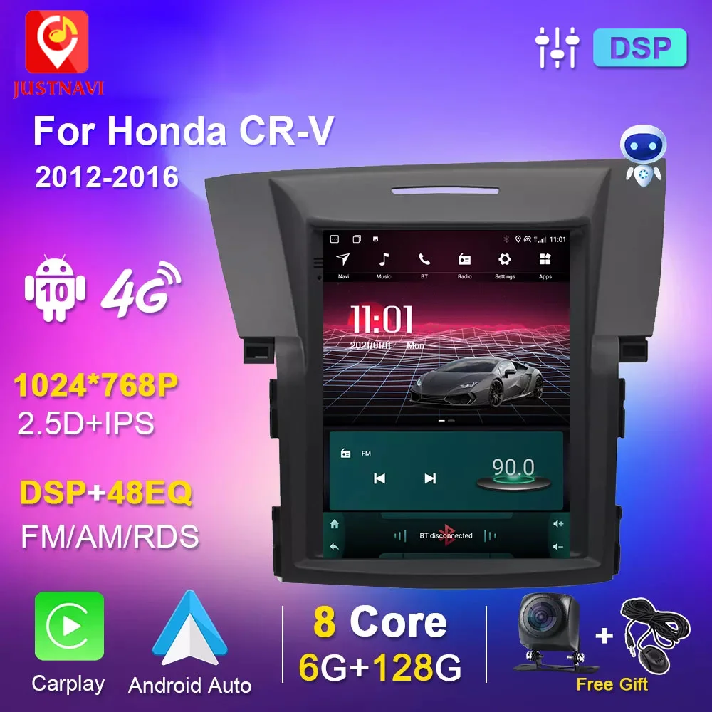 Stereo Autoradio Tesla Style For Honda CRV CR-V 2012-2016 2.0 2.4L Car Radio Multimedia Player Voice FM DSP Android Carplay 2din