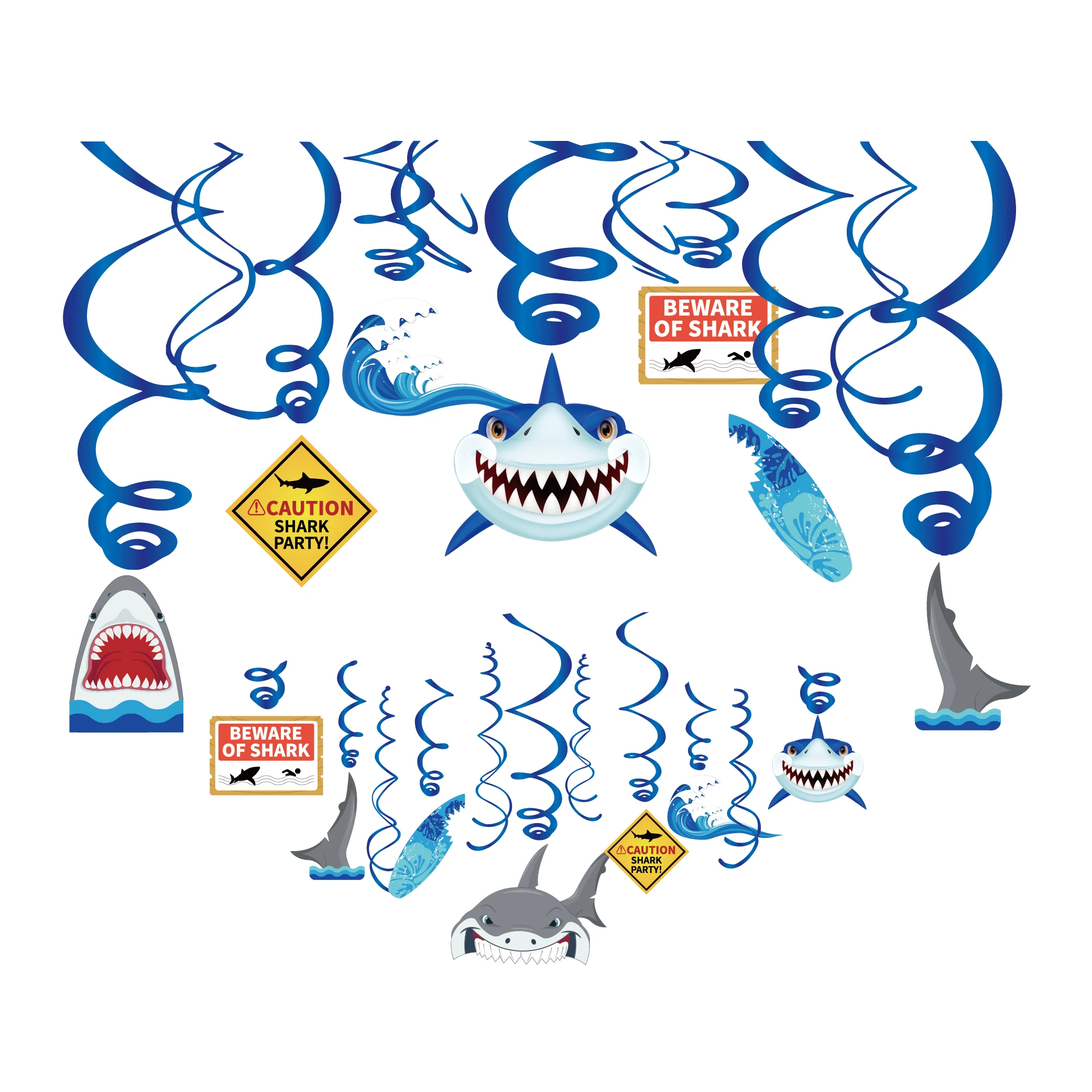 

30pcs Hanging Swirl Decoration Boy Baby Shower Shark Theme Birthday Party Favor Ceiling Spiral Ornament Supplies