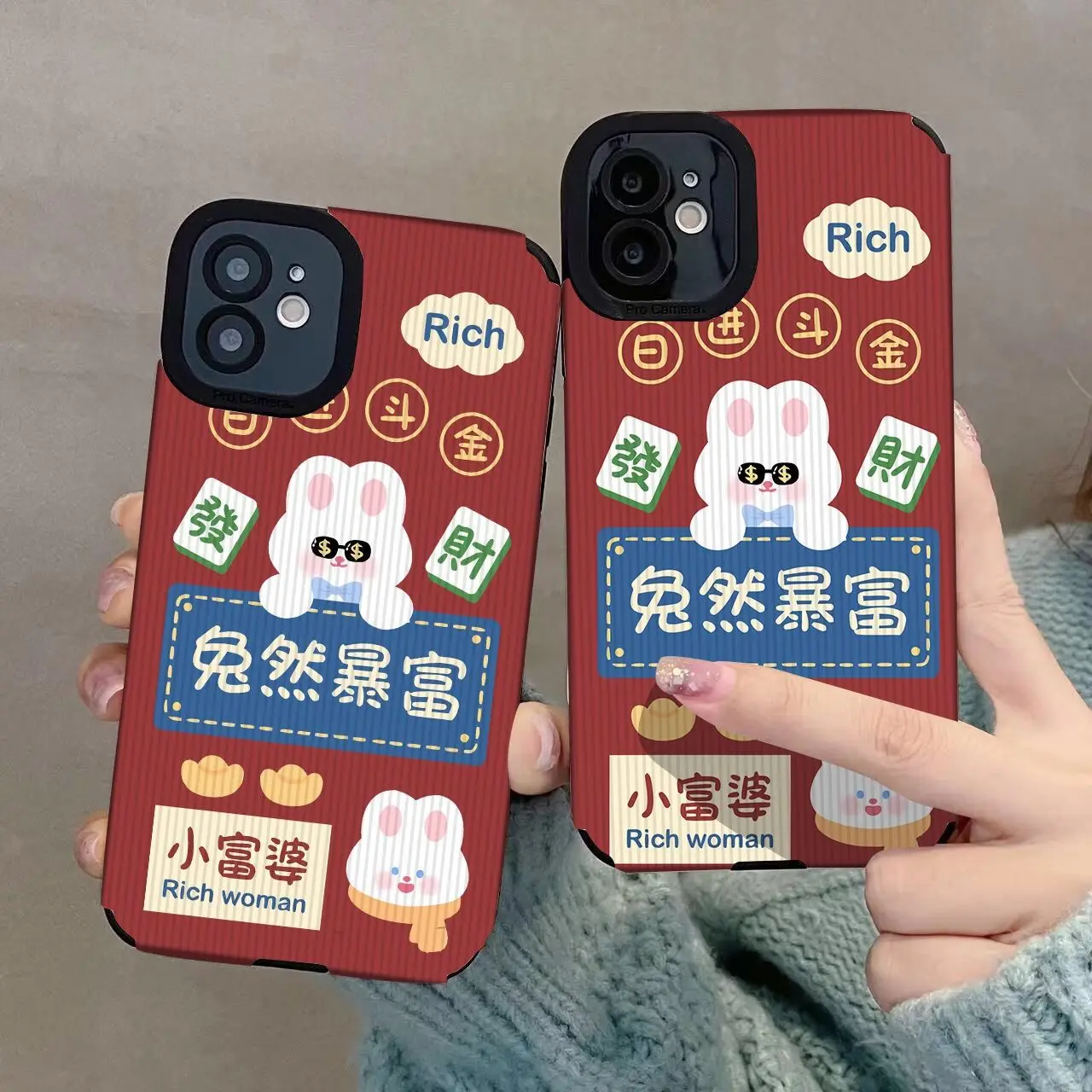 

DMAWMJ Cartoon rabbit phone case for iphone 13 pro max 14 plus 7 8 se2 xr xs max x silicone cover for iphone 11 12 Chinese words