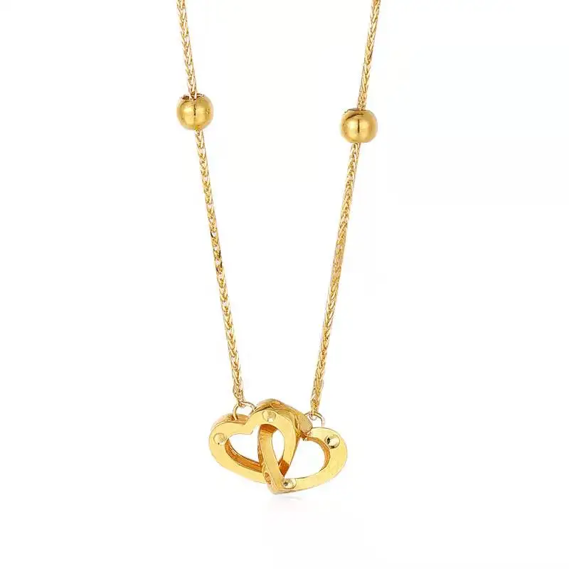 

YIBEIZHI Real 18K Gold Pendant Necklace Heart-Shaped Double Buckle Design Pure AU750 Chopin Chain for Women Fine Jewelry Gift