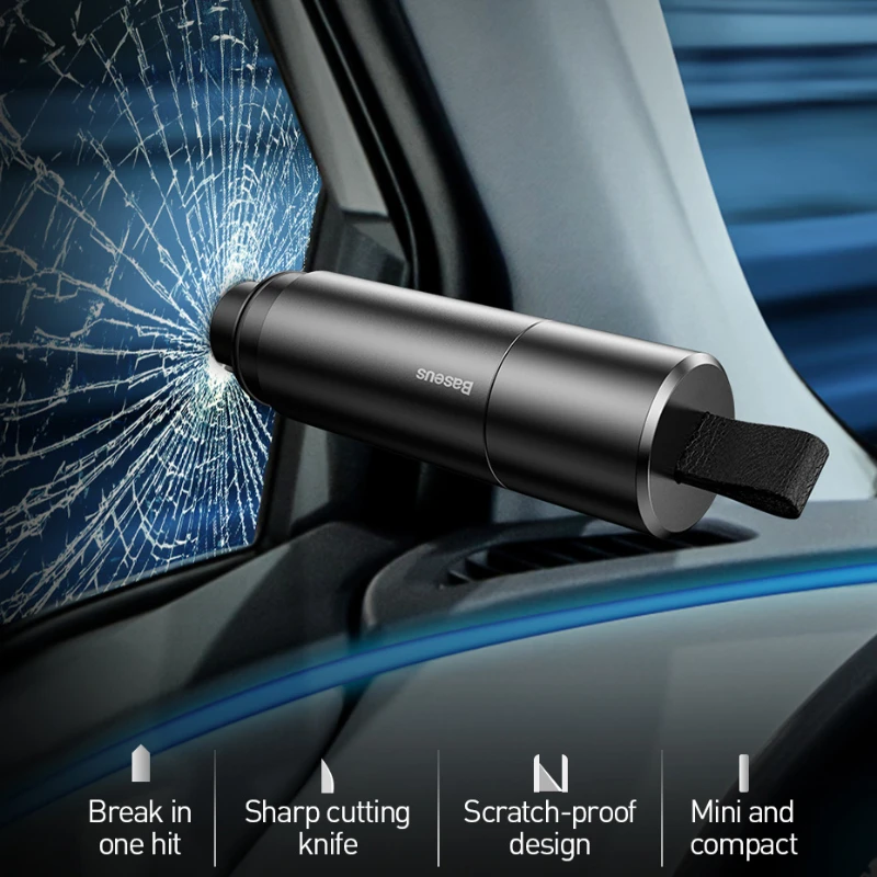 

Youpin Baseus Mini Car Window Glass Breaker Seat Belt Cutter Safety Hammer Life-Saving Auto Escape Tools Hammer Cutting Knife