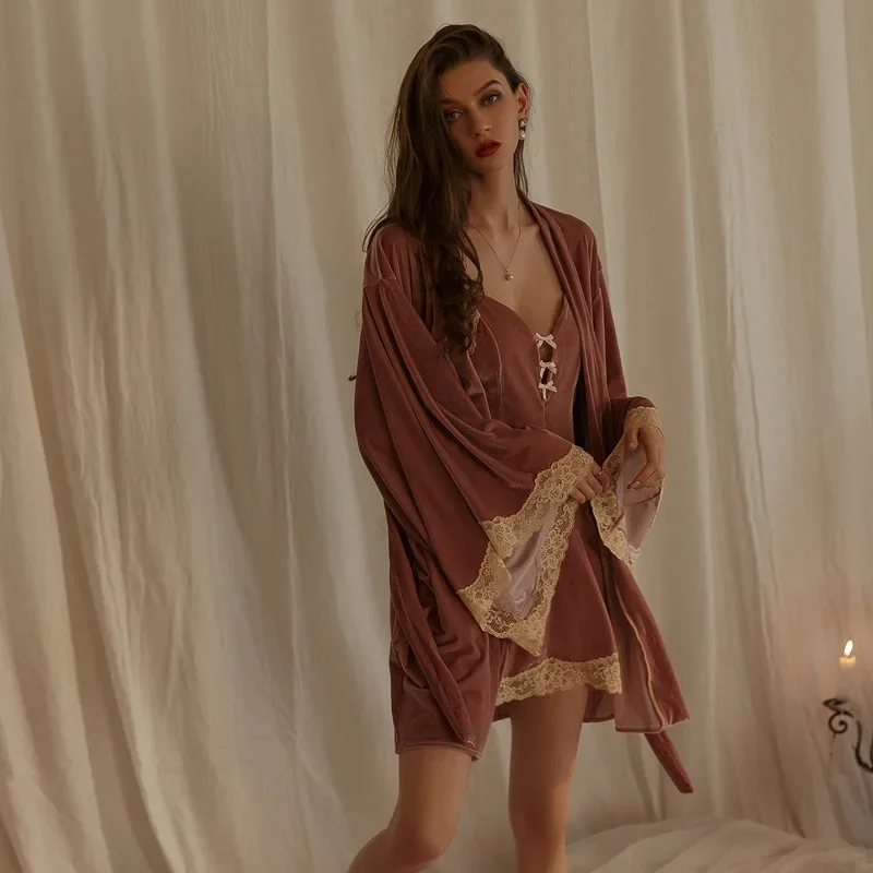 Сексуальная женская ночная рубашка Pure Desire новый стиль Pleuche осень-зима кружевное