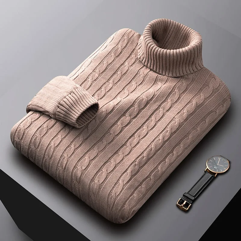 Mens Turtleneck Sweater Winter Warm Underwear Knitwear Male Pullover Solid Business Casual Inside Christmas Sweaters images - 6