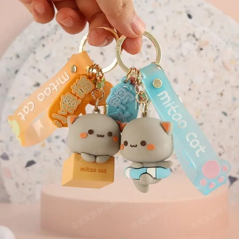 

Creative Fashion Mitao Cat Figures Keychain Silicone Doll Cosplay Key Ring Kawaii Car Backpack Key Model Toys Party Gifts