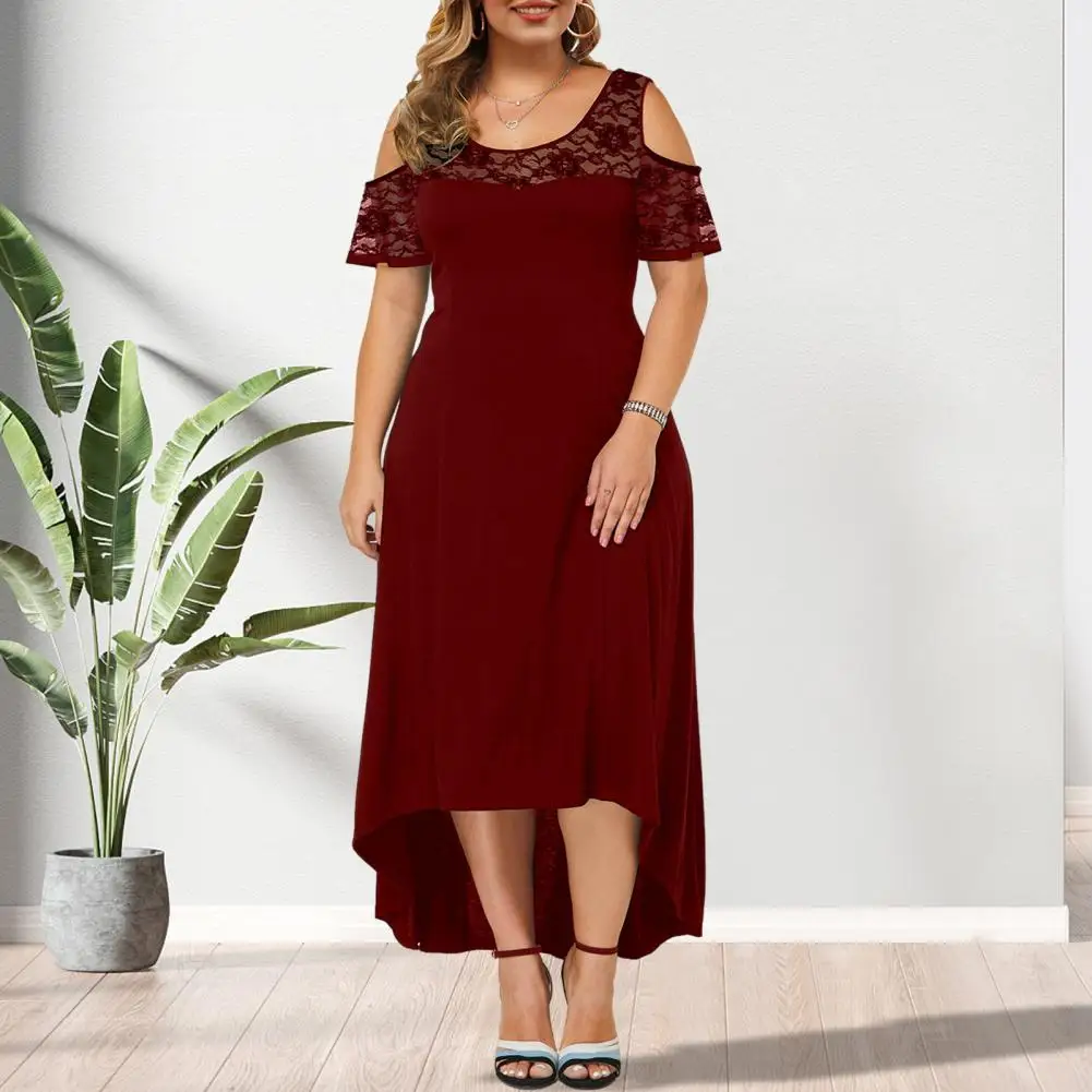

Formal Dress Solid Color Female Dress Openwork Short Sleeve Maxi Dress