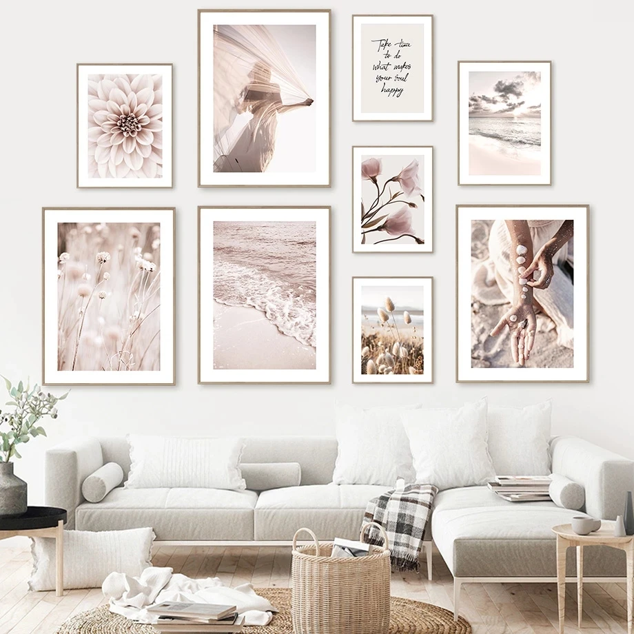 

Landscape Wall Art Canvas Painting Flower Hay Reed Posters Girl Back View Prints Sea Poster Nordic Wall Paintings Home Decor