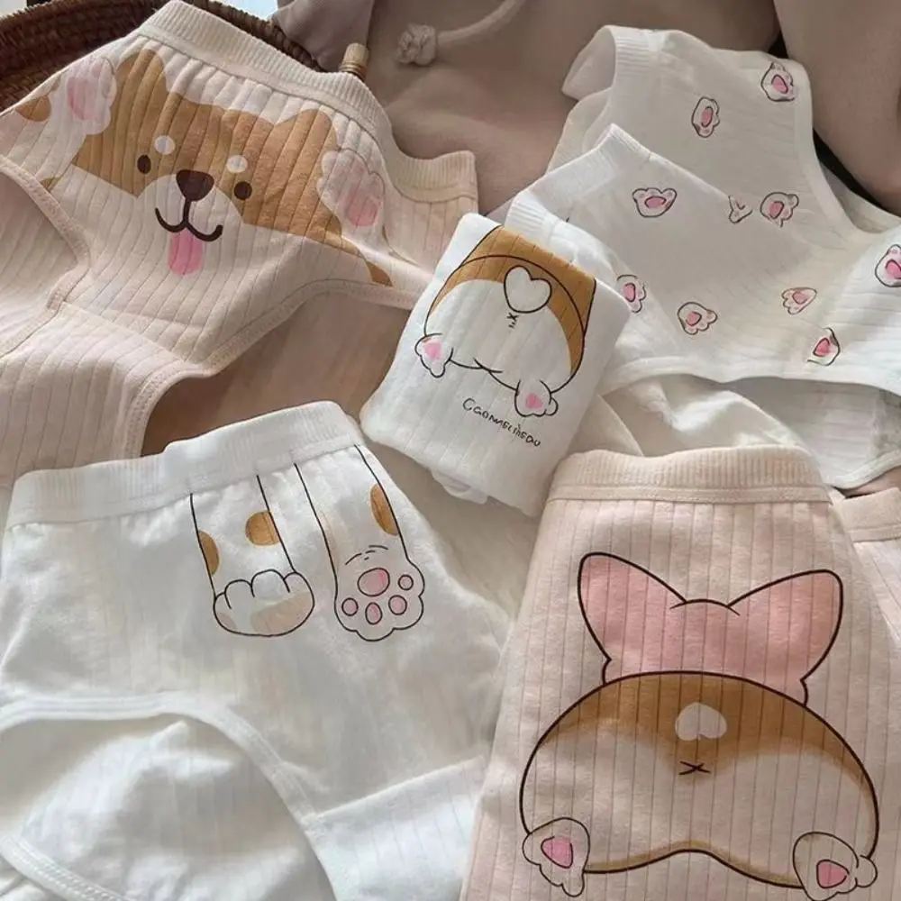 

Нижнее белье для девочек, мягкие дышащие Бесшовные трусики с животным принтом, женские трусы с симпатичной собакой, нижнее белье