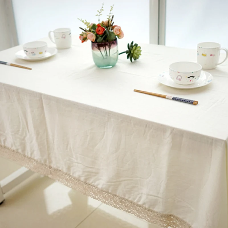 

White Decorative Table Cloth Cotton Linen Lace Tablecloth Dining Table Cover For Kitchen Home Decor