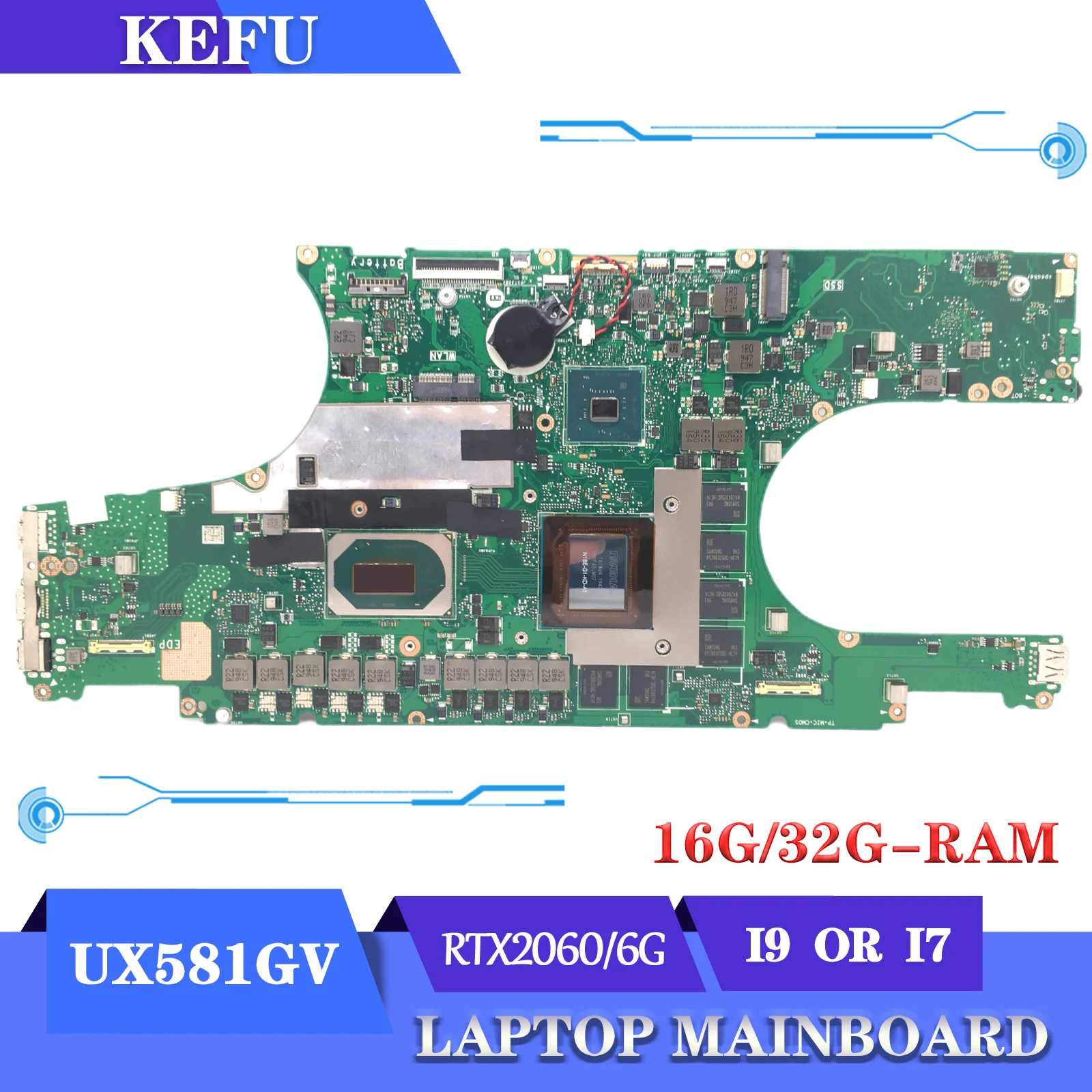 

KEFU New UX581G Mainboard For ASUS Zenbook Pro Duo UX581 UX581GV Laptop Motherboard I7-9750H I9-9980HK RTX2060/6G 16G/32G-RAM