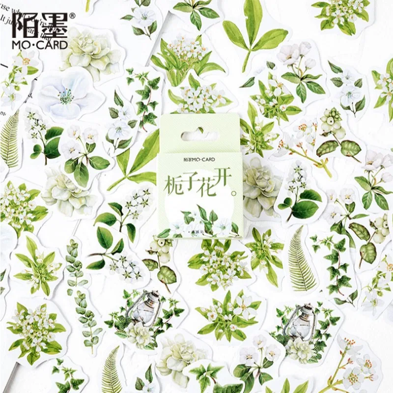 

46 pieces Boxed Decorative Stickers Scrapbooking Diary Diy Gardenia Blossom Stickers