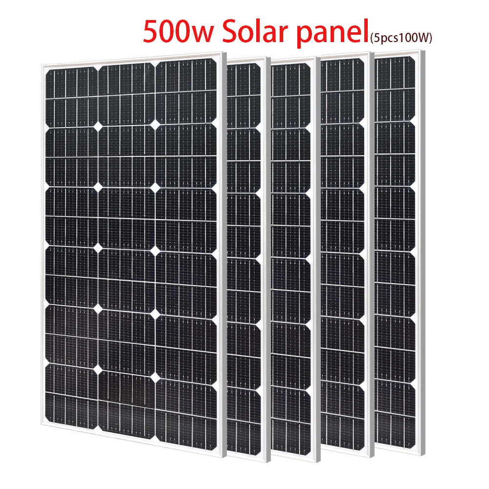 Glass Solar Panel 100W - 500W 5*100W  Photovoltaic Aluminum Frame for RVs/Trailers/Campers/Yachts//Boats/Street Lights Charge