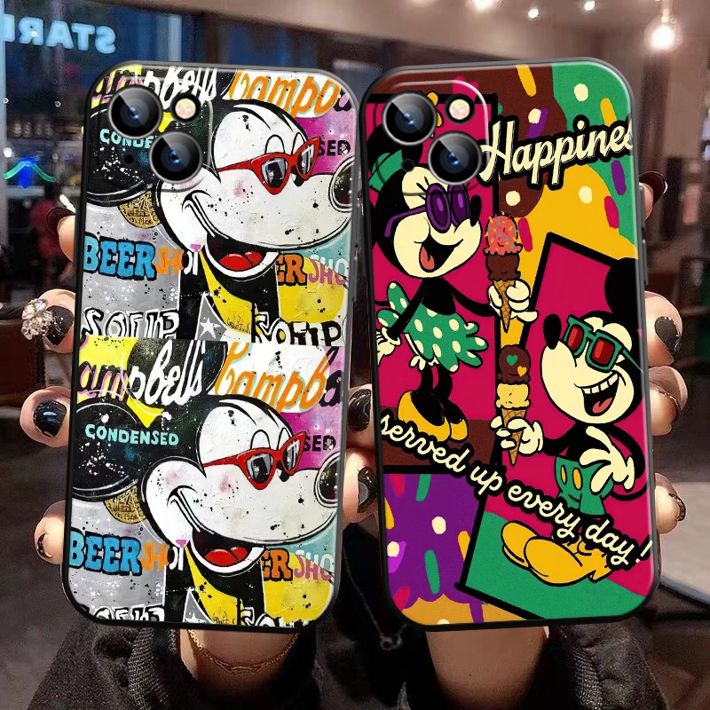 

Disney Mickey Fashion Graffiti For iPhone 14 13 12 11 Pro Mini X XR XS Max SE 7 8 Plus Phone Case Cover Shell Soft Funda Cases