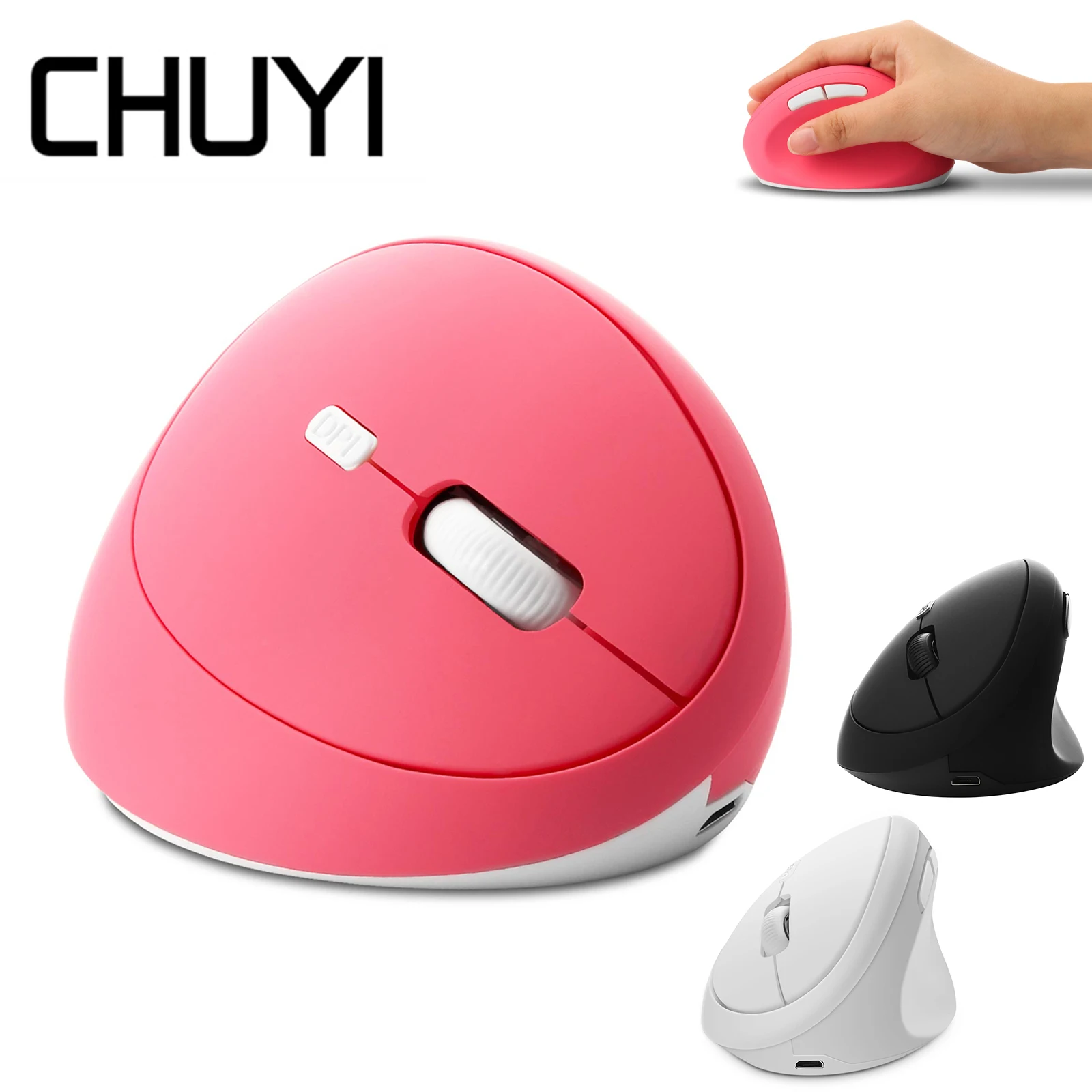 

CHUYI Pink Vertical Wireless Mouse Rechargeable 2.4G Ergonomic Computer Gaming Mice USB Optical Wrist Healthy Mause For Laptop