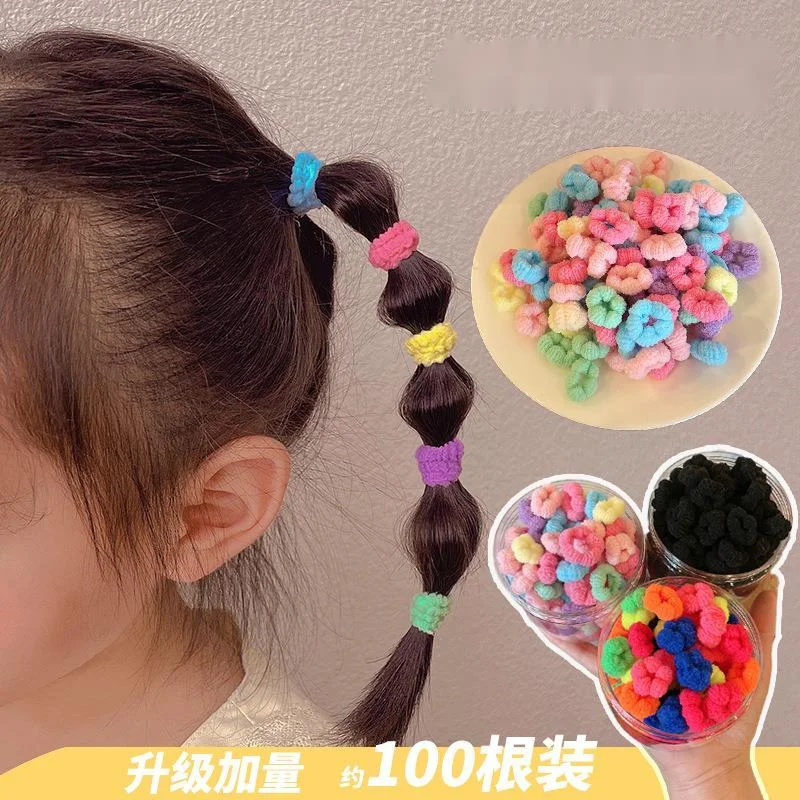 

100pcs Korean Candy Colored Towel Ring Children's Hair Loops Anti Hurt Hair Elastic Cute Small Hair Ropes Hair Bands Accessories