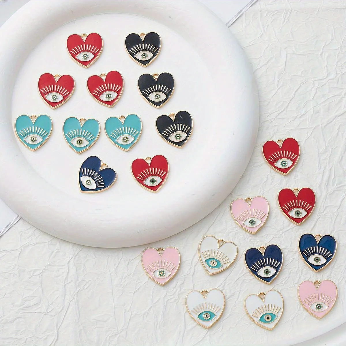5 шт. золотого цвета 20x20 мм милые эмалированные подвески в форме сердца и глаз