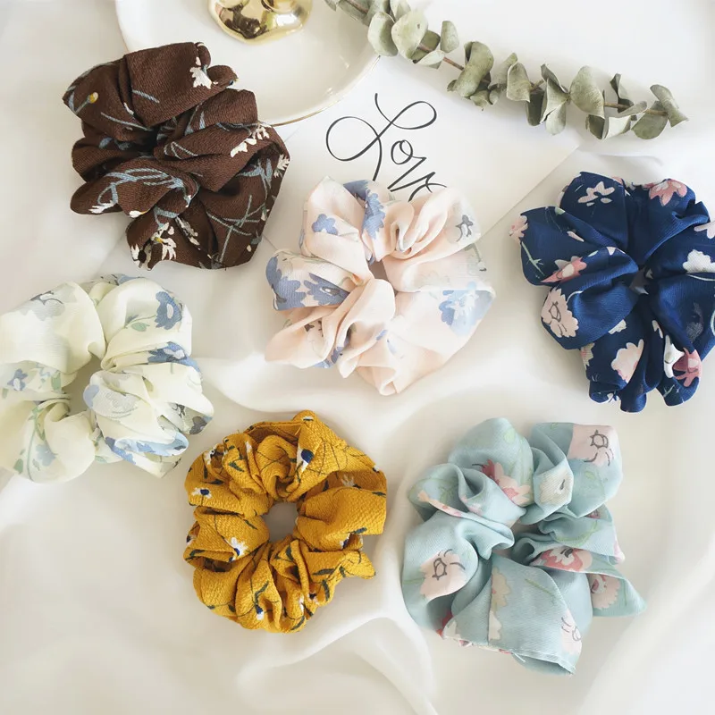 

Wholesale New Spring Summer Fashion Colorful Large Intestine Scrunchie Chiffon Floral High Elastic Head Rope Hair Scrunchies