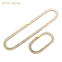 luxury colorful shiny crystal tennis bracelet square cz choker necklace for women men wedding engagement zircon jewelry set