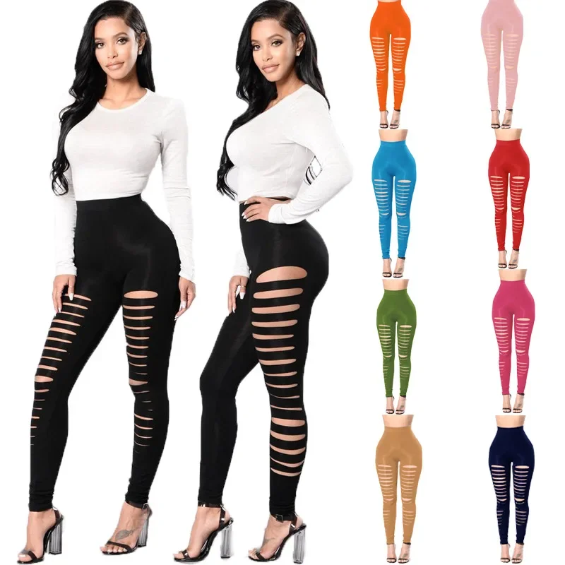 

Sexy Leggins Women Fitness Spring Autumn Women's Tight Front Side Holes Strap Leggings Black Large Elastic Bottom Leggings Mujer