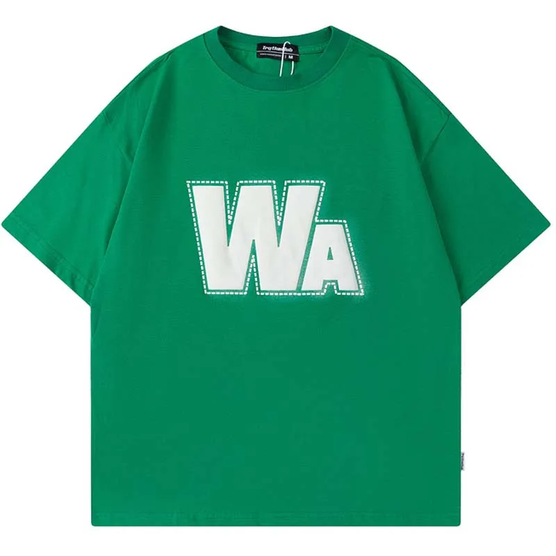 

22Summer Mens Oversize CottonO-neck Vintage Loose Tops Womens Short Sleeve t shirts Unisex Letter Print Solid Color T Shirt