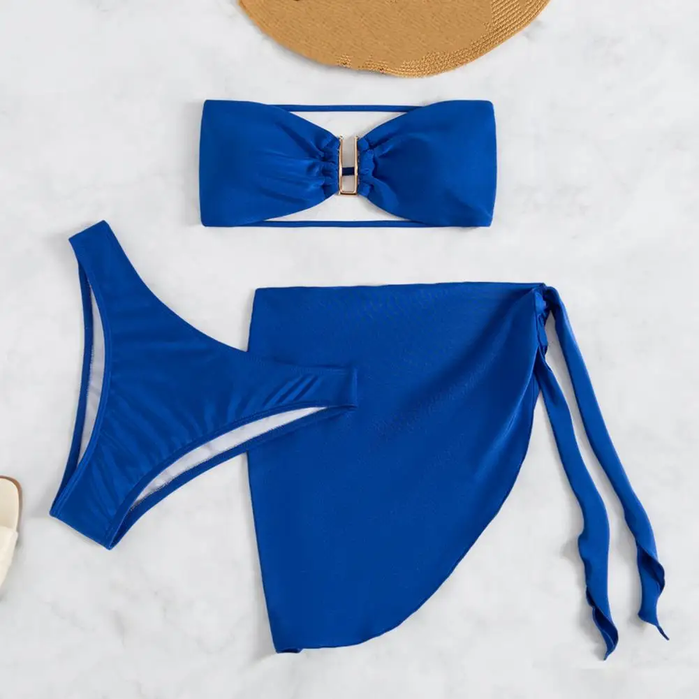 3 шт./компл. летний комплект бикини однотонный купальный костюм с открытой спиной