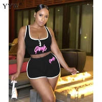 women 2 pcs sports suit fitness short sleeve crop top high waist shorts tracksuit set new pink letter print summer y2k seamless