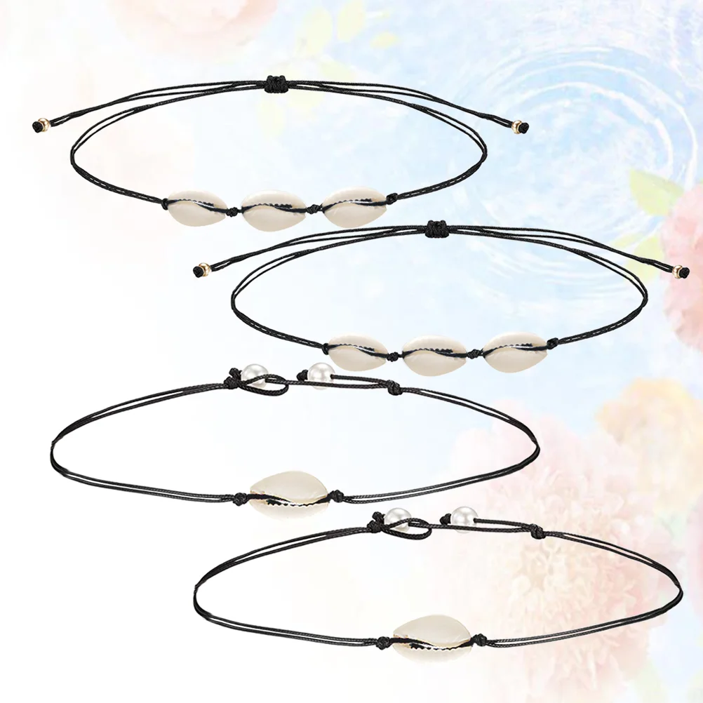 

4pcs Shell Necklace Pearl Pendent Simple Jewelry Adjustable Gift Ornaments for Lady (Single Shell, Three Shells Each Two)