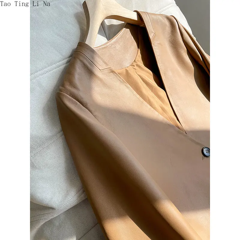 2023 Women New Genuine Sheep Leather Suit V-neck Real Sheepskin Leather Jacket W24